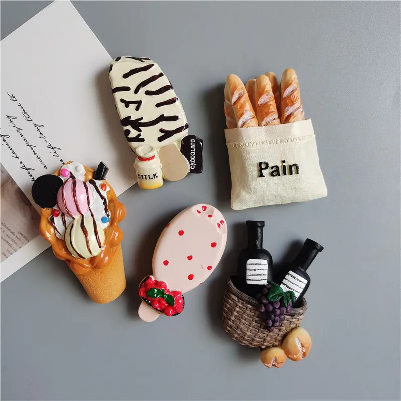 Buy 5 Get 1 3D Simulation Food Cute Cone Ice Cream Choc-ice Resin Refrigerator Magnet Sweetmeats Wholesale Production