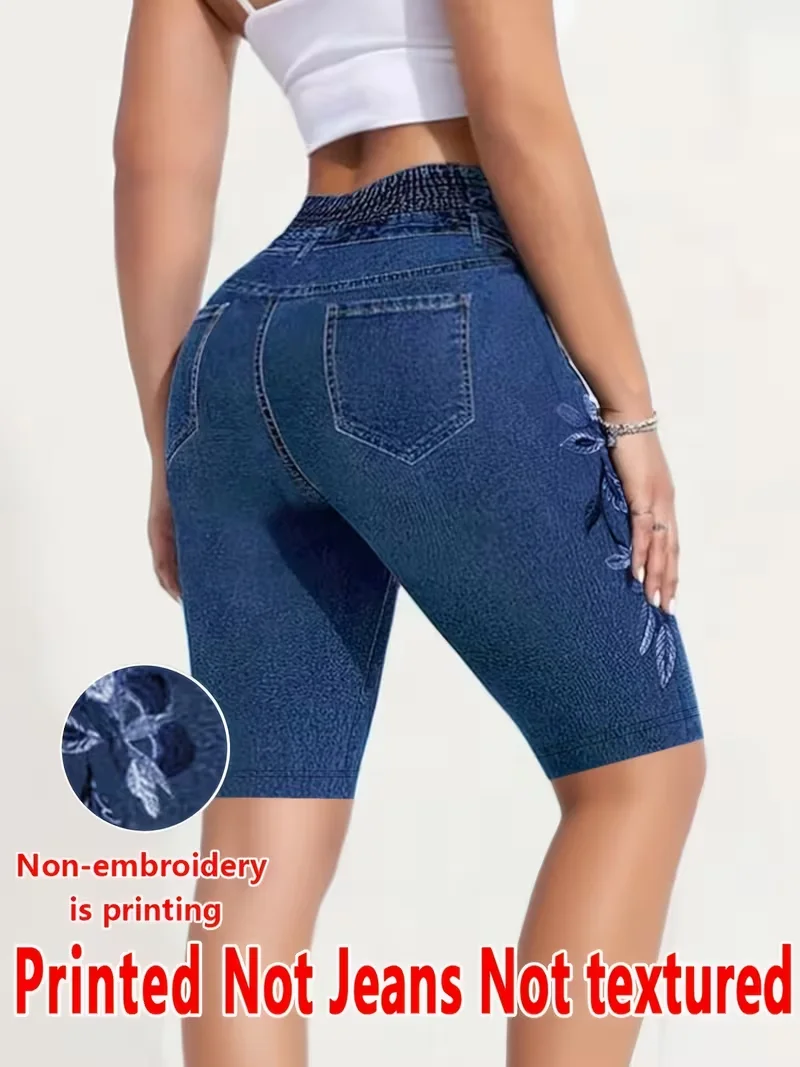 Printed Leggings, Non‑Denim Fabric, Faux‑Pocket & Button‑Print Capri Pants, High‑Stretch New‑Arrival Fashion Skinny Pants5