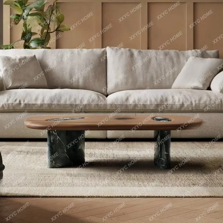 Medieval style marble coffee table small apartment living room high-end wabi-sabi wind