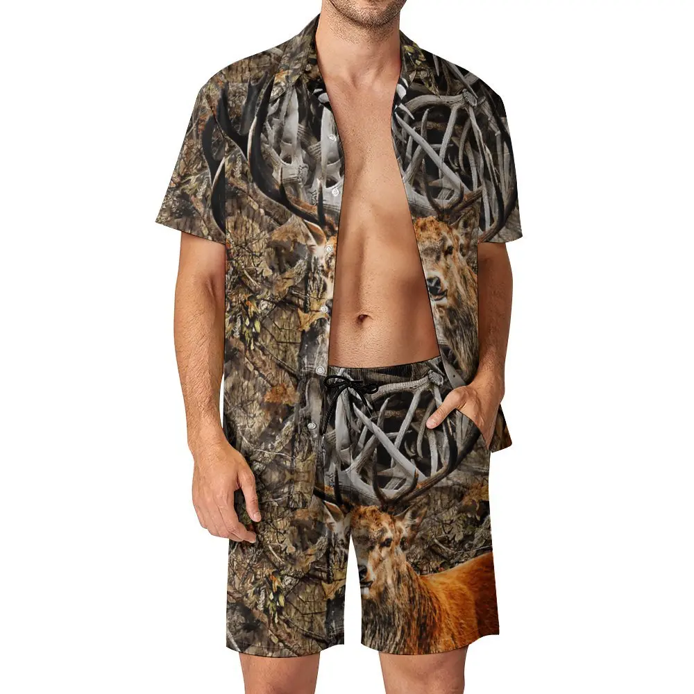 Men's Beach Suit Deer Hunting Camouflage 2 Pieces Coordinates High Quality  Swimming Cute