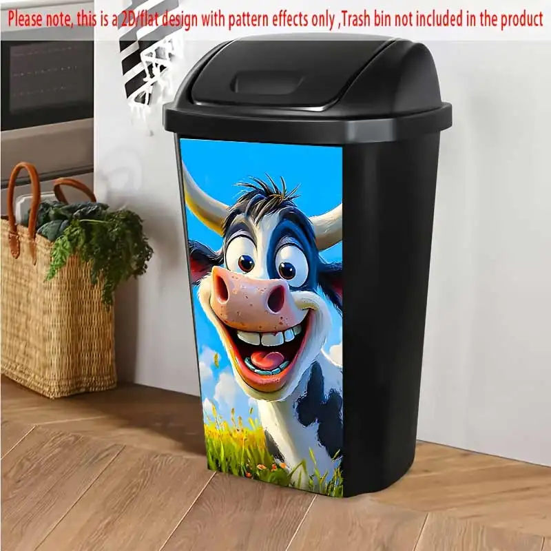 Cartoon Cow Trash Can Sticker Farm Animal Theme Creative Decoration For Kitchen Walls and Trash Cans Waterproof Stickers S626