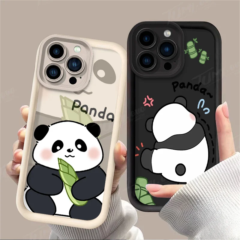 Leuke Cartoon Panda ﻿Telefoon Hoesje Voor Iphone 14 15 Pro Max 13 12 11 X Xs Xr 7 8 Plus Se 2020 Matte Print Siliconen Achterkant