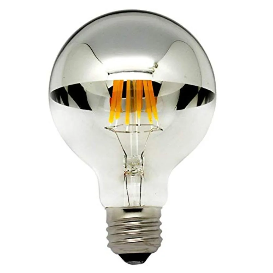 Half Chrome Light Bulb Dimmable LED Filament Vintage Bulb with Mirror 6W 60W Equivalent G80/G25 E26 Medium Base Warm White 2700