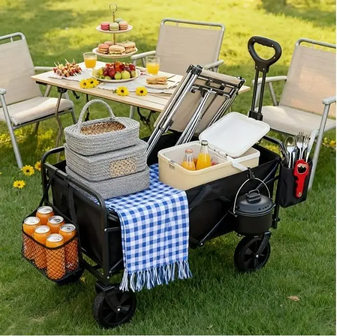 

Foldable Wagon Cart with Big Wheels for Sand, Heavy Duty Collapsible Utility Beach Cart for Camping & Outdoor Use