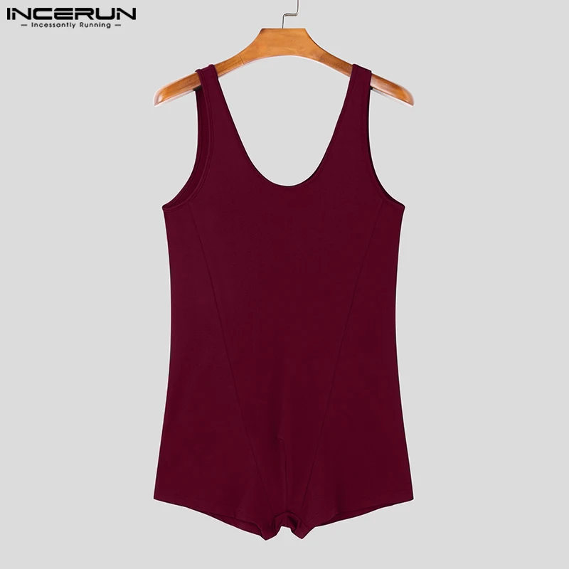 

INCERUN Men Bodysuits 2026 O-neck Sleeveless Male Rompers Playsuits Workoout Casual Solid Color Fashion Male Bodysuit S-3XL