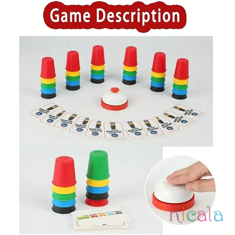 Juegos de copas rápidas para chico, juego clásico de copa de velocidad para padres e hijos, juego educativo, apilamiento deportivo con juego de rompecabezas de campana