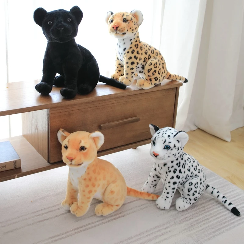 Jouet en peluche léopard de Simulation de haute qualité, Animal de compagnie Lion Kawaii, poupée panthère noire, cadeau d'anniversaire pour bébé, jouet en peluche doux