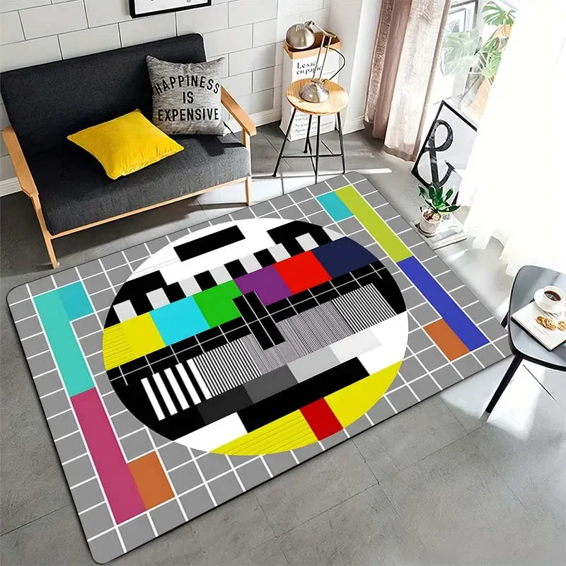 No Signal TV Test Pattern Area Rug Available Non-Slip Carpet for Living Room Bedroom Bedside Floor Mat Home Decor