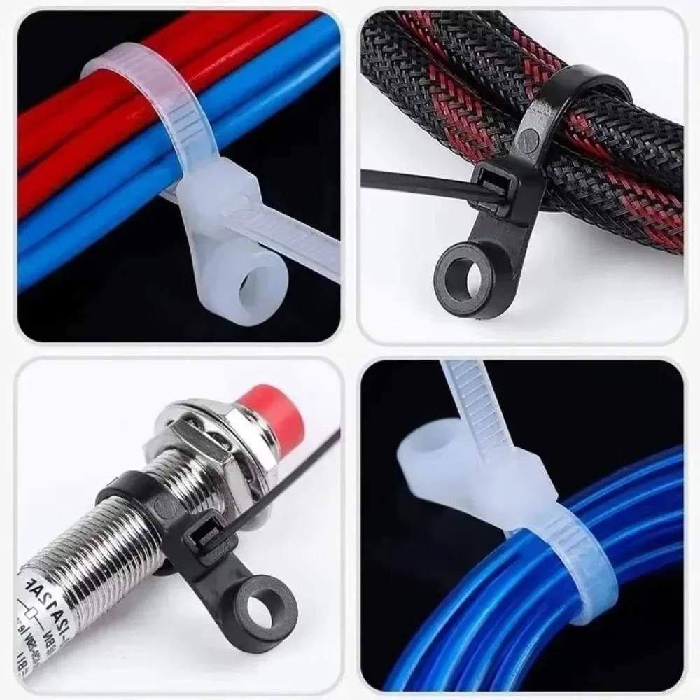 100Pcs Nylon Cable Tie Gear Self Lock Buckle Multi Wire Wrap Self Lock Strap Hard Plastic Shell Screw Fix Hole