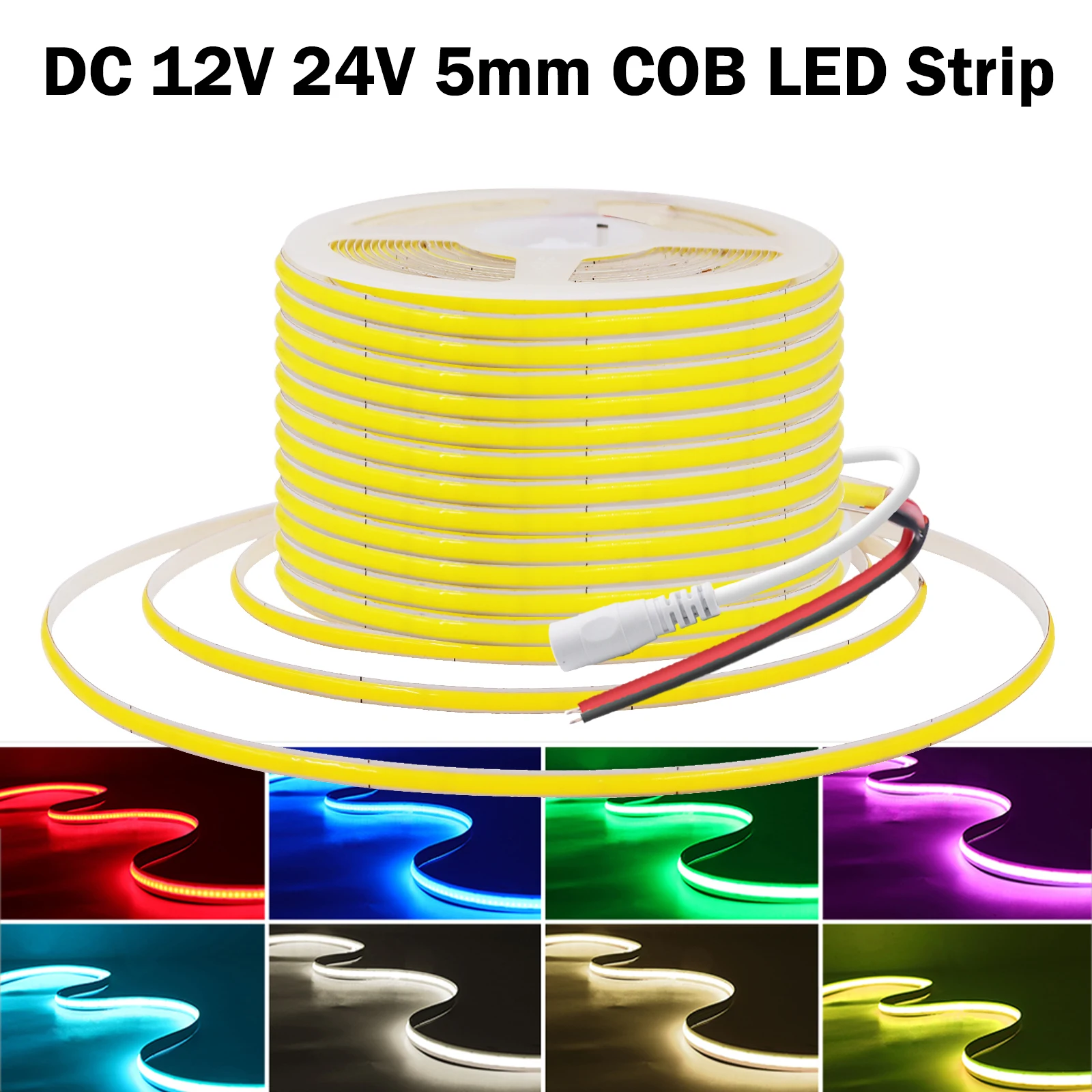 

COB LED Strip 12V 24V 5MM PCB Width Super Thin Flexible Tape for Kitchen Cabinet Room Decor Pink Red Ice Blue Green White Yellow