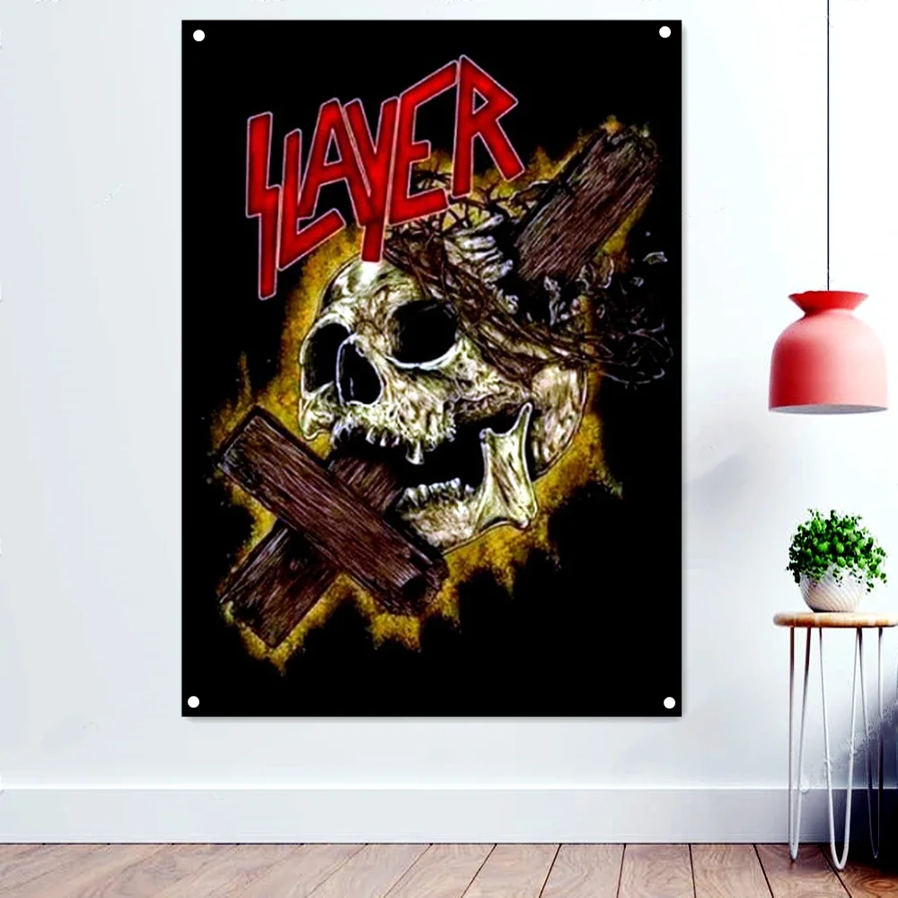 Cross Heavy Metal Music Rock Band Banner Wall Chart Fantastically Brutal Dark Art Flag Skull Tattoo Art Poster Hanging Cloth