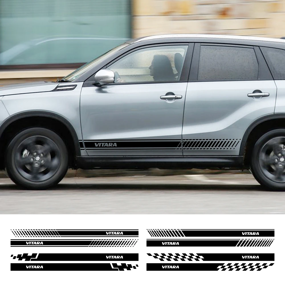 2PCS Car Door Side Stickers For Suzuki Vitara Racing Stripes Styling Vinyl PVC Film Trim Decals Auto SUV Body Tuning Accessories