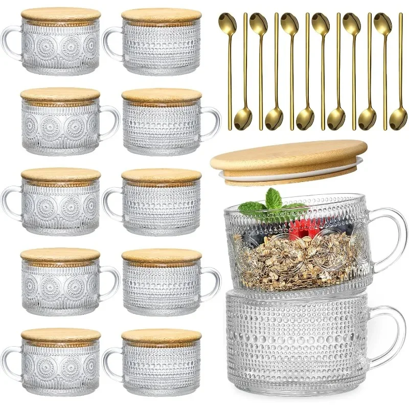 

12pcs Set Irish Coffee Glasses, Vintage Coffee Mugs, Overnight Oats Containers with Bamboo Lids and Spoonsssories,