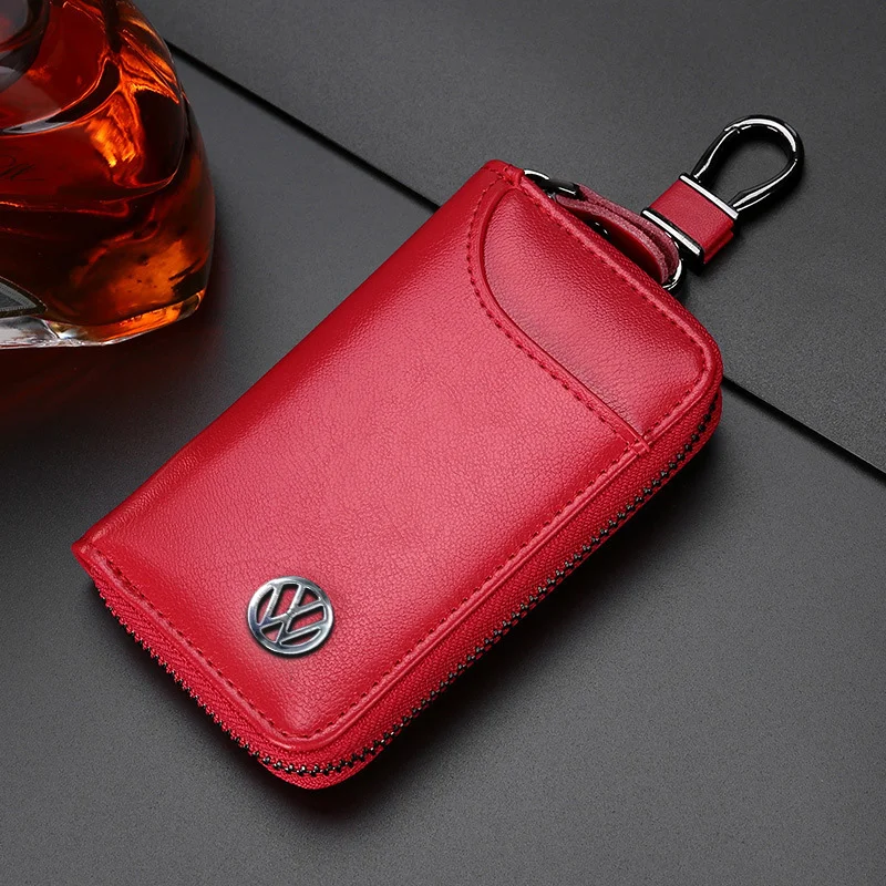 Leather Car Key Protector Bag Key Holder Keyring Wallet Zipper Bag For Volkswagen Tiguan VW GTI TOURAN Polo 3GD 853 601 B Jetta