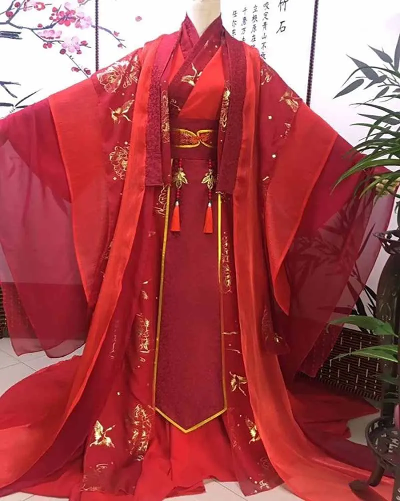 Customize Couples Halloween Carnival Cosplay Costume Men Chinese Vintage Wedding Dress Hanfu Red Suits For Women Large Size 6XL