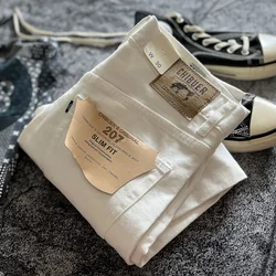 Spring and Autumn New American Retro White Denim Cargo Jeans Men's Simple 100% Cotton Washed Heavyweight Casual Straight Pants