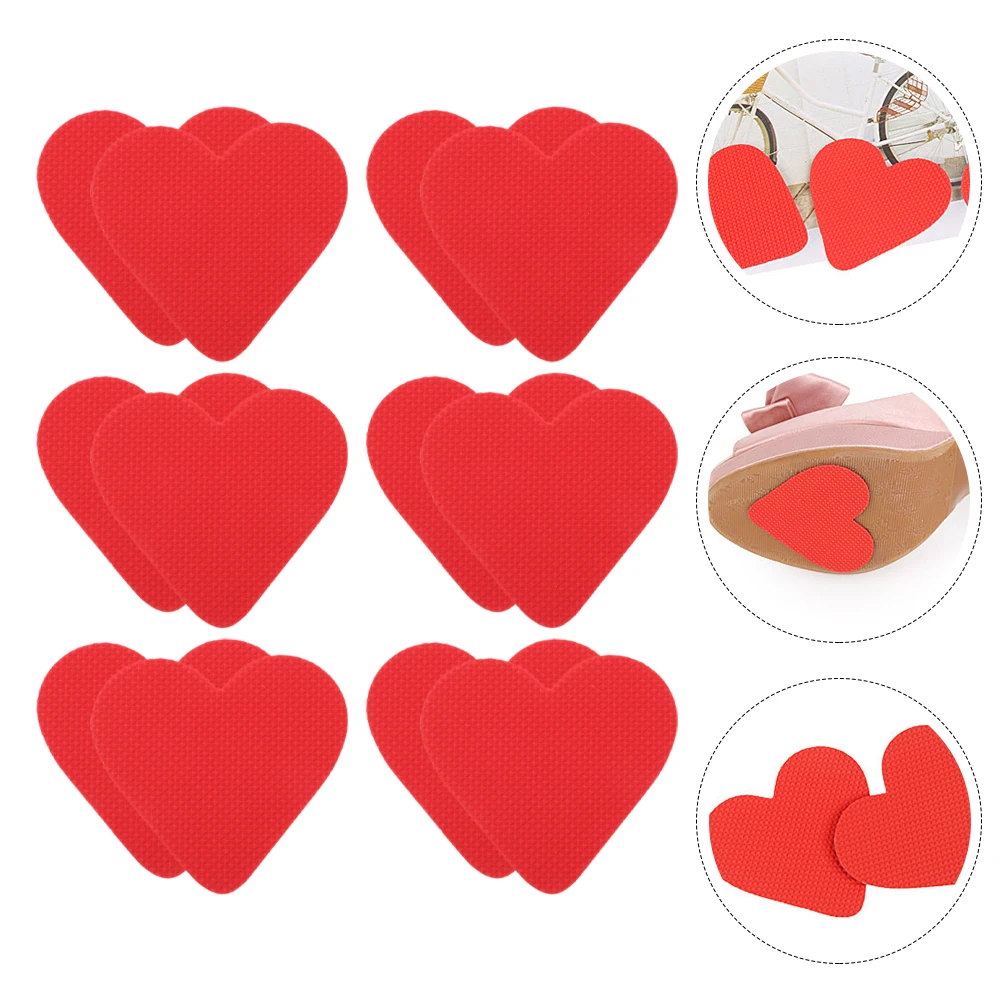 

6 Pairs Heart Shaped High Heel Anti Slip Pads Red Non Slip Sole Protectors Women Shoes Mute Wear Resistant Long Lasting Grips