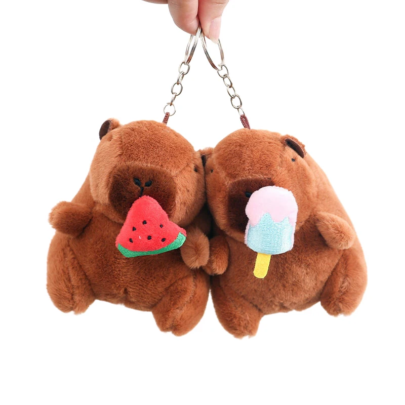 Cartoon Capybara Pendant Plush Toy Pull String Ice Cream Strawberry Doll Bag Hanging Ornaments Keychain Desktop Decoration