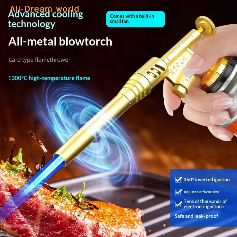 (Portable Gold Copper Gas Welding Torch High Temperature Flame BBQ Cooking Brazing Tool for Outdoor Heating And Metal Joining)