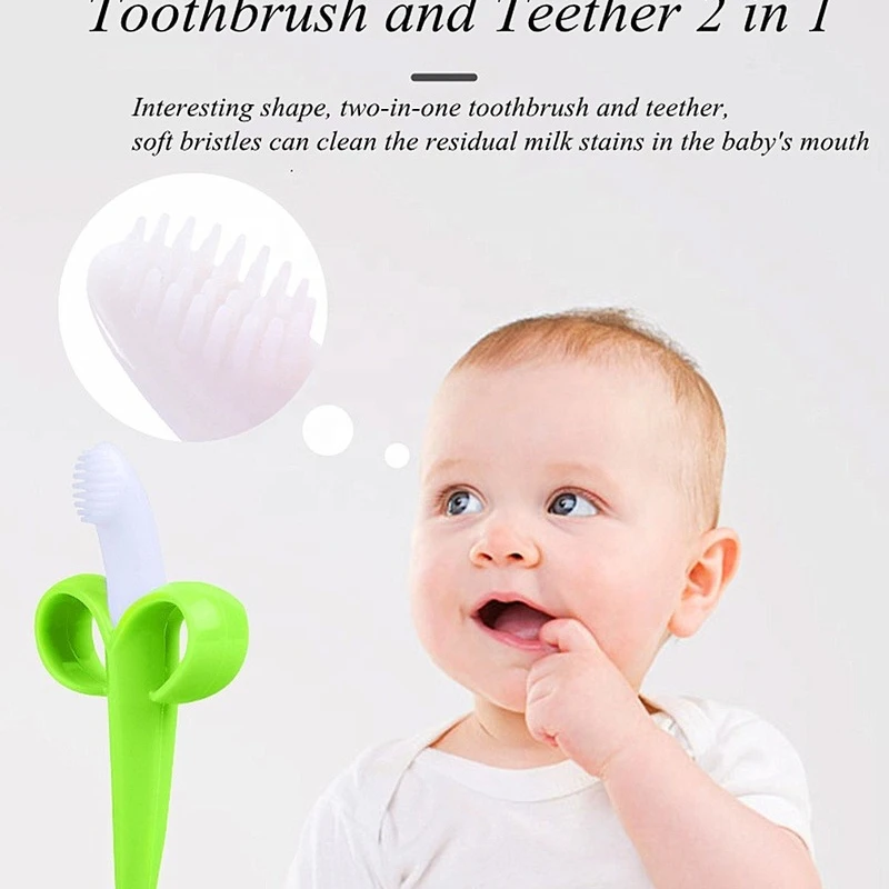 Baby Silicone Training Toothbrush BPA Free Banana Shape Safe Toddle Teether Chew Toys Teething Ring Gift Infant Baby Chewing