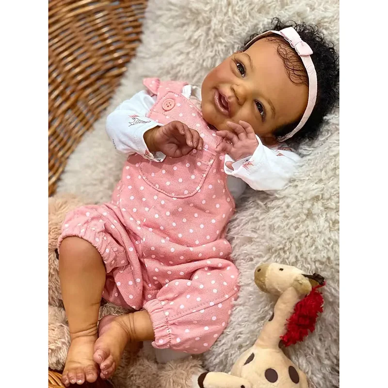

48cm Newborn Soft Body Baby Doll Brown Skin Finished Charlie Reborn Baby Doll 3D Painting with Visible Veins
