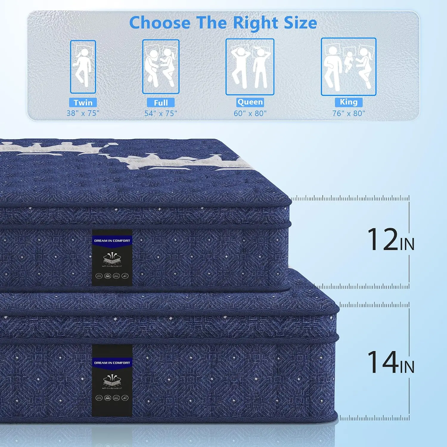 14 Inch King Mattress in Box with Protector, Pocket Coil Spring, Motion Isolation, Back Pain Relief, Medium Firm, Customized
