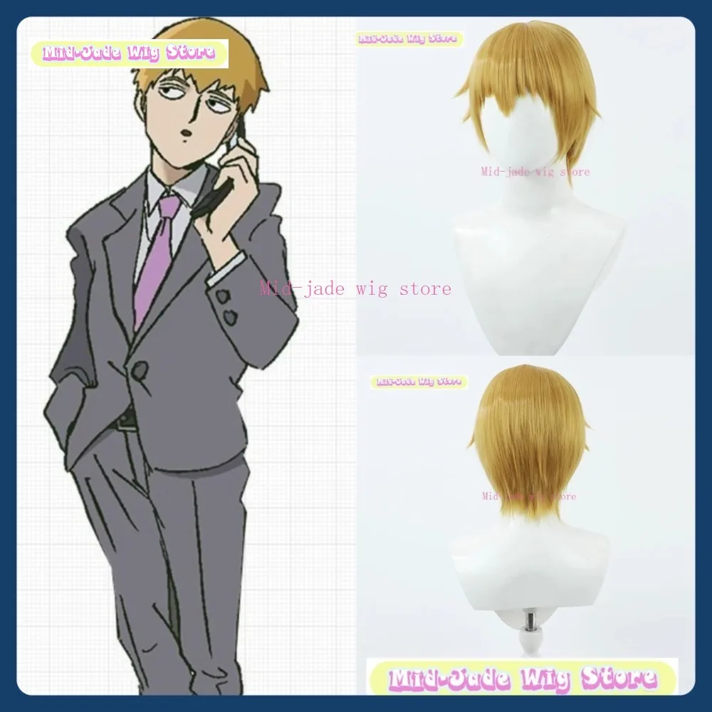 Mid-jade Pruik Mob Psycho 100 Reigen Arataka Cosplay Pruik Anime Spel Rollenspel Synthetisch Haar Halloween Party Kostuums Rekwisieten