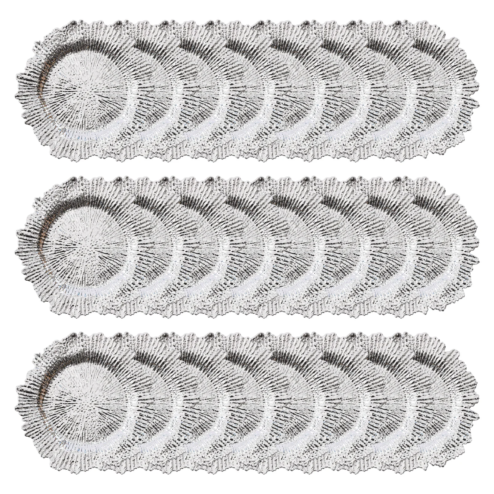 

24 упаковки серебряных круглых пластиковых тарелок для зарядного устройства, тарелки для свадебного ужина, рифов, сервировочные тарелки 33 см/13 дюймов