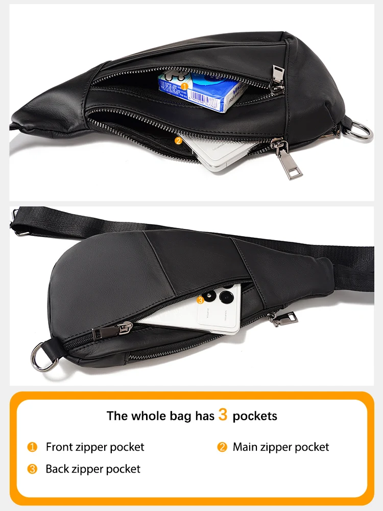 Zency Sling Bag For Women Men Fanny Pack Crossbody Chest Travel Shoulder Belt Bags Purse Leather Handbag Black Brown Coffee view 5
