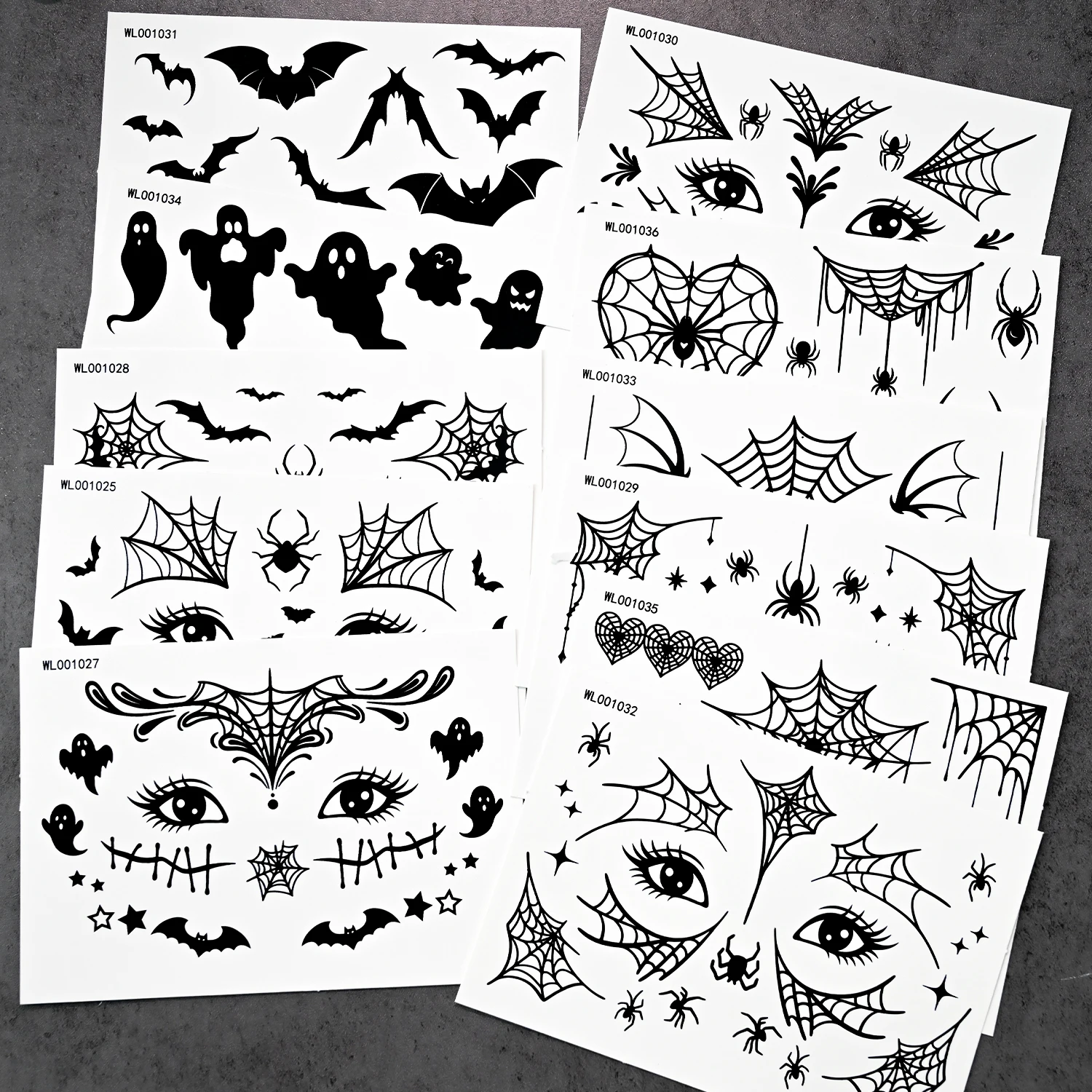12 Stück Gruselige Halloween-Gesichtstattoos Spinnennetz Fledermaus Skelett Aufkleber Wasserdicht Glitzer Temporäres Tattoo Halloween Cosplay Party * – Detail 6