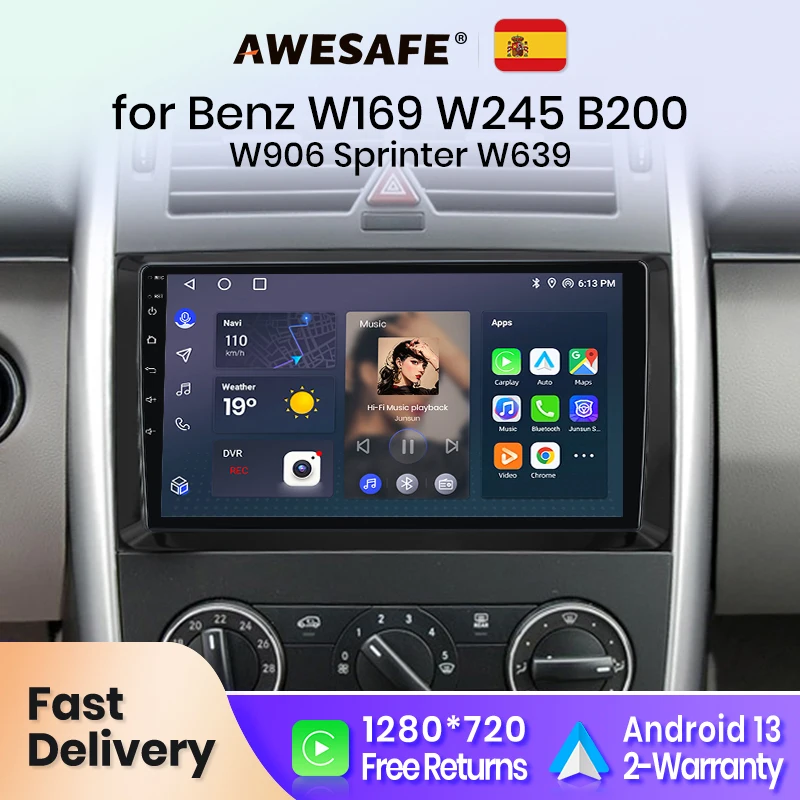 AWESAFE Wireless CarPlay for Apple Android 13 Auto Radio for Mercedes Benz W169 W245 B200 Sprinter W906 Vito W639 Multimedia