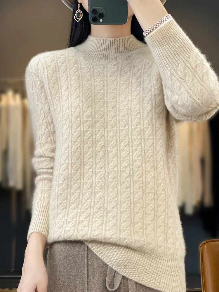 

Addonee Women Cashmere Sweater 100% Merino Wool Pullover Mock Neck Knitwear Soft Thick Warm Jumpers Autumn Winter Tops Clothing