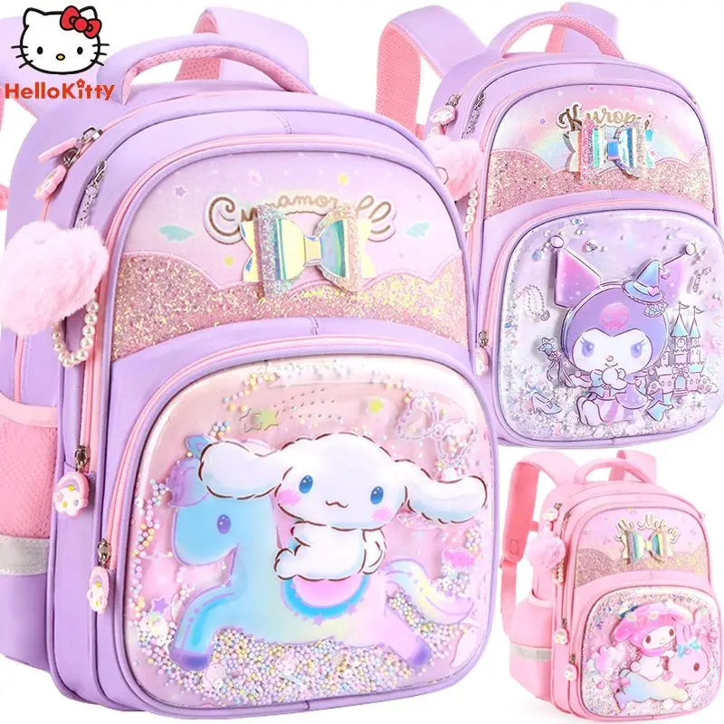 Cinnamoroll Schoolbag Anime Kids Hello Kittys Trolley Bag Kuromi Student Backpack with Wheels Save Effort High Capacity Durable