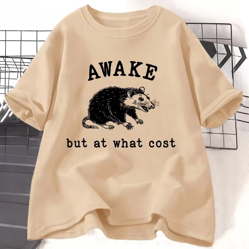 Awake But At What Cost Retro T-Shirt Funny Possum Graphic T-shirs Sarcastic Sayings T Shirt Vintage 90s Rat Meme Tshirt Tee