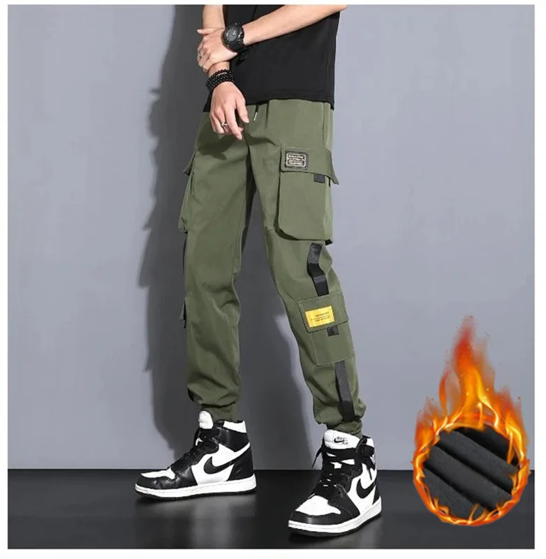 2024 The latest trend all-in-one plus fleece thickened corkage pants overalls boys spring summer autumn casual sports pants