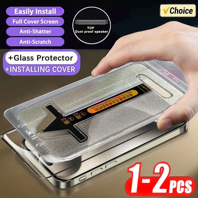 

1-2PCS 8K Premium Tempered Glass For iPhone 16 Pro Max 13 12 Mini Screen Protector For iPhone 15 14 Pro Max Plus Dust Proof Box