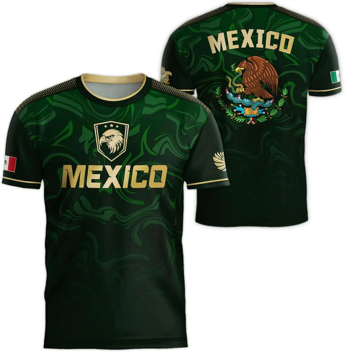 Mexico National Flag Print T Shirt For Men Funny 3D Eagle Pattern Short Sleeve Tees Outdoor Football Sports Clothing Casual Tops