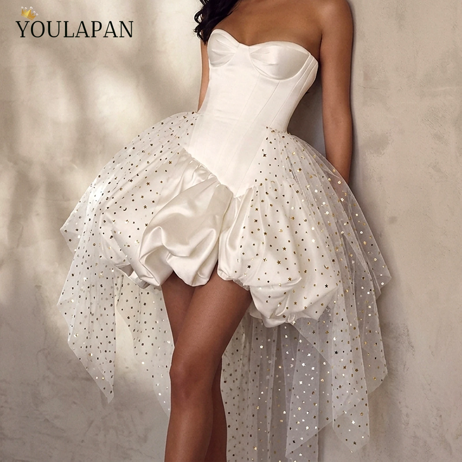 TOPQUEEN Detachable Bridal Overskirt Star Moon Glitter Tulle Irregular Train Para Novia Accesorio De Boda VB51