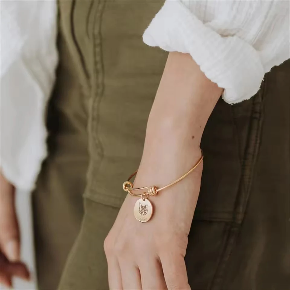 Dascusto مخصص شخصية الحيوانات الأليفة اسم الصورة سوار ، الحيوان القط/الكلب القرص الإسورة الفولاذ تخصيص الحيوانات الأليفة الصلب مجوهرات ل Wo