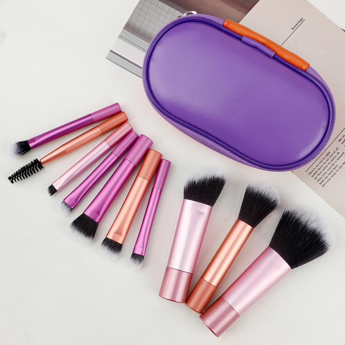 10 Pcs Mini Makeup Brush Set with Bag 10 Foundation Brushes Exquisite Girl Portable Travel Out Multifunctional Beauty Tools