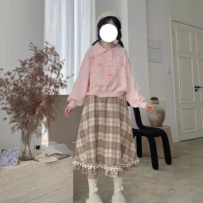 Plaid Skirt for Women Sweet Cute French Vintage Autumn Winter Preppy Style All-… - Image 5