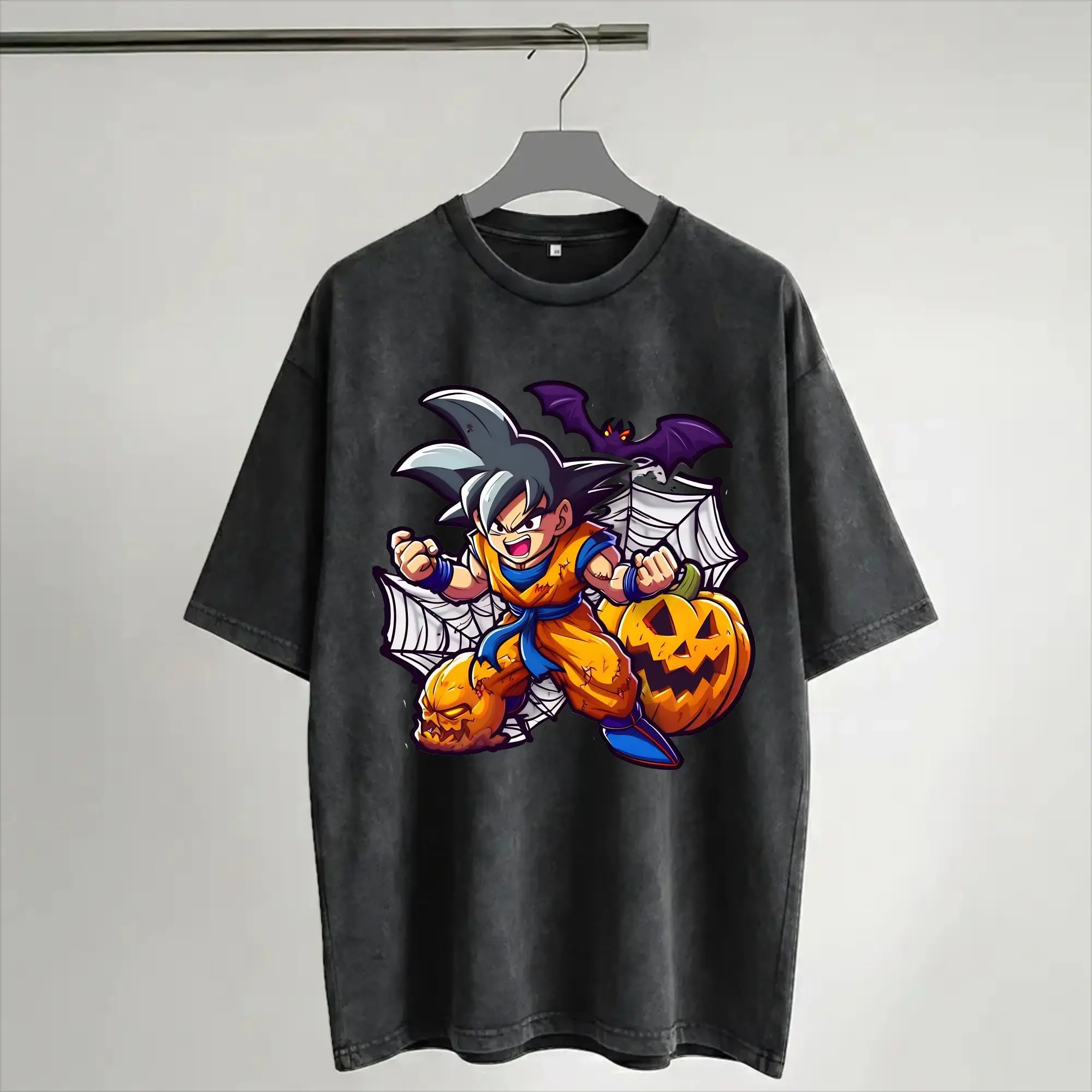 DBZ DragonBallZ D-DragonBall-L Camiseta Lavada con Diseño de Calabaza de Halloween para Hombre y Mujer, Camiseta de Calle, Hip Hop, Verano