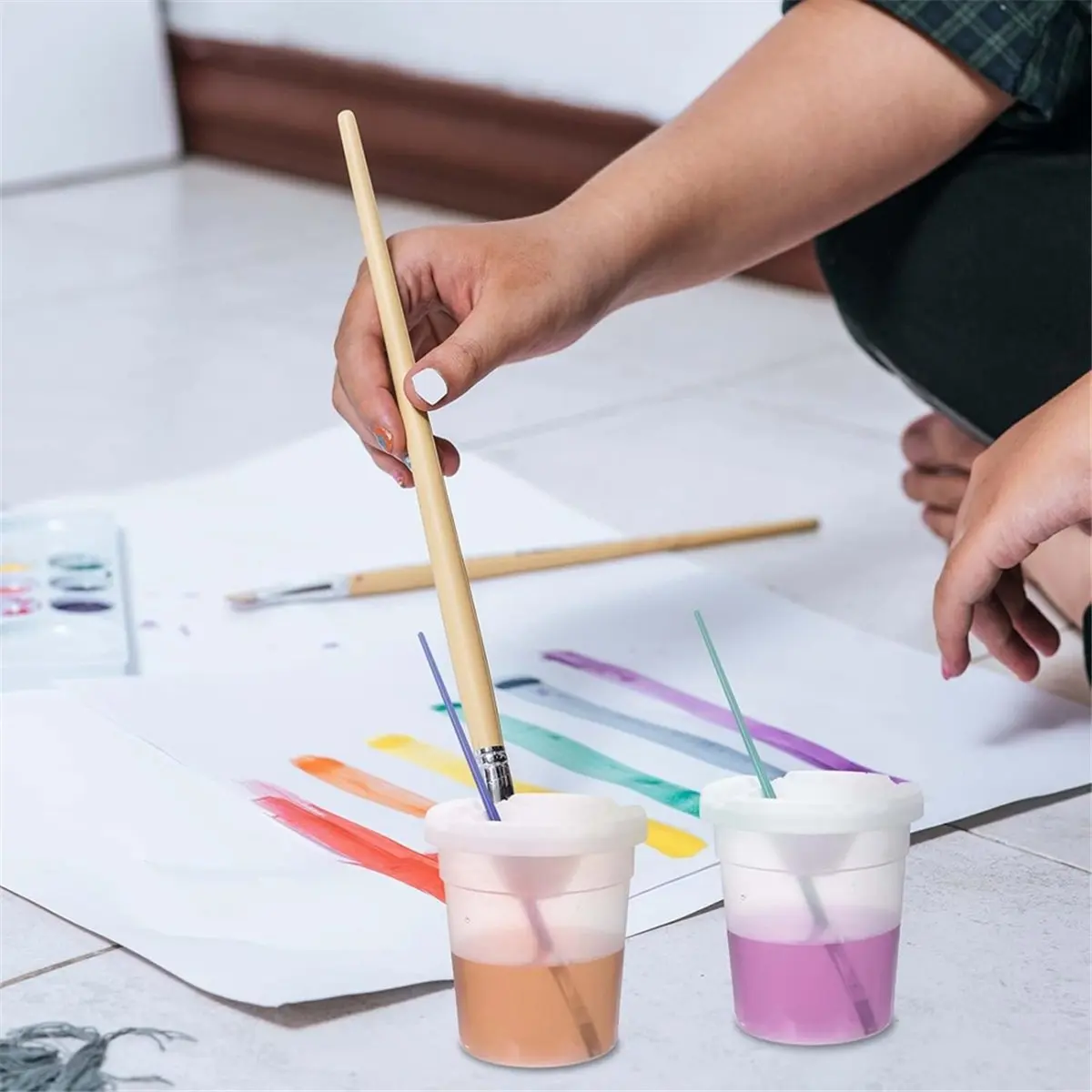 KSOL 12 Packs Paint Cups with Lids for Kids No Spill Learning Color Cups Reusable Paint Containers with Lids for Young Artist
