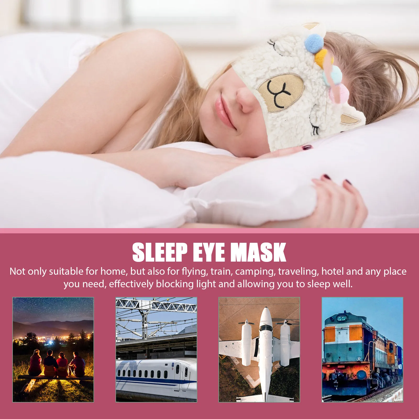 2Pcs Alpaca Eye Mask Sleeping Blindfold Premium Cashmere Material Lightproof Comfortable for Deep Sleep Travel Work Nap Rest