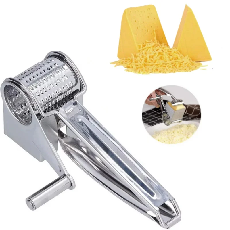 Manual Cheese Grater Stainless Steel Rotary Cheese Shredder Handheld Kitchen Grater for Hard Cheese Ginger Vegetables Chocolate