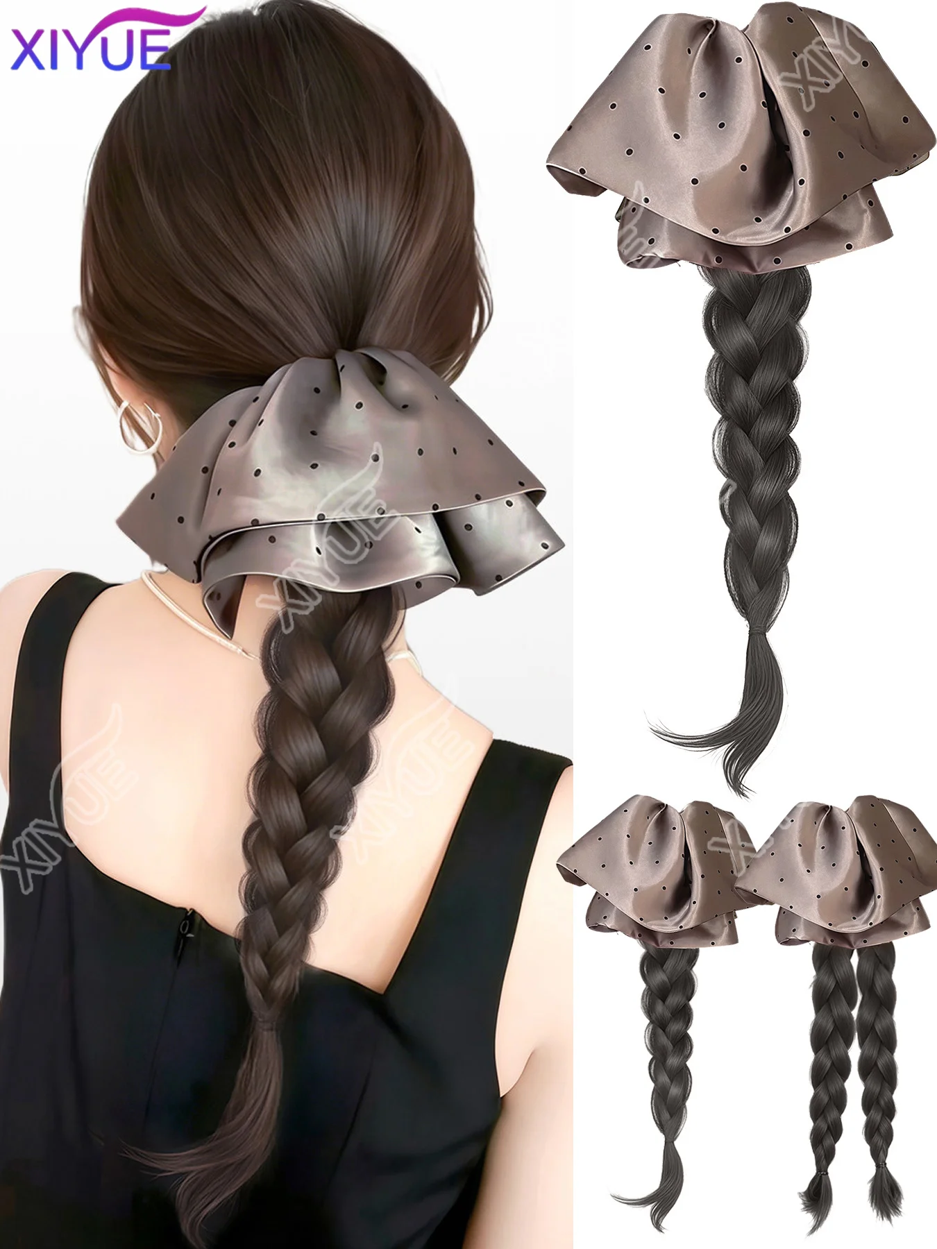 XIYUE Synthetic Claw Clip Ponytail Wig With Grab Clip Sweet Temperament Polka Dot Ponytail Hairpiece For Daily Party Use XIYUE