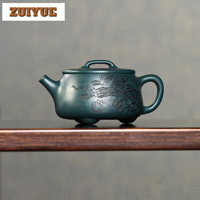 200ml High-end Yixing Purple Clay Teapots Handmade Dragon Stone Scoop Pot Raw Ore Azure Mud Kettle Chinese Zisha Tea Set Cafes