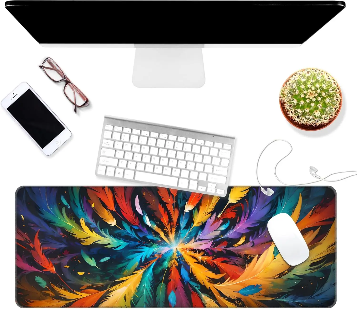 

Large Mousepad Gaming Mouse Pad with Stitched Edges Long XXL Keyboard Mouse pad Desk Mat for Gaming Office Home Colored Feather