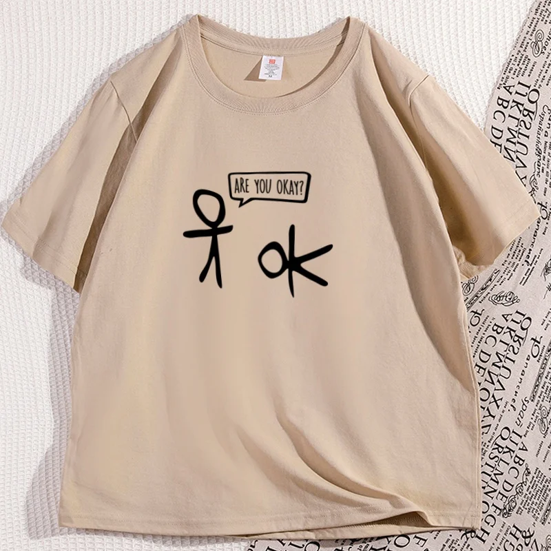 Are You Ok Funny Stick Man Cartoon Empathy T-shirt Short Sleeve T Shirt for Men Women Breathable Casual Cotton Loose Tops