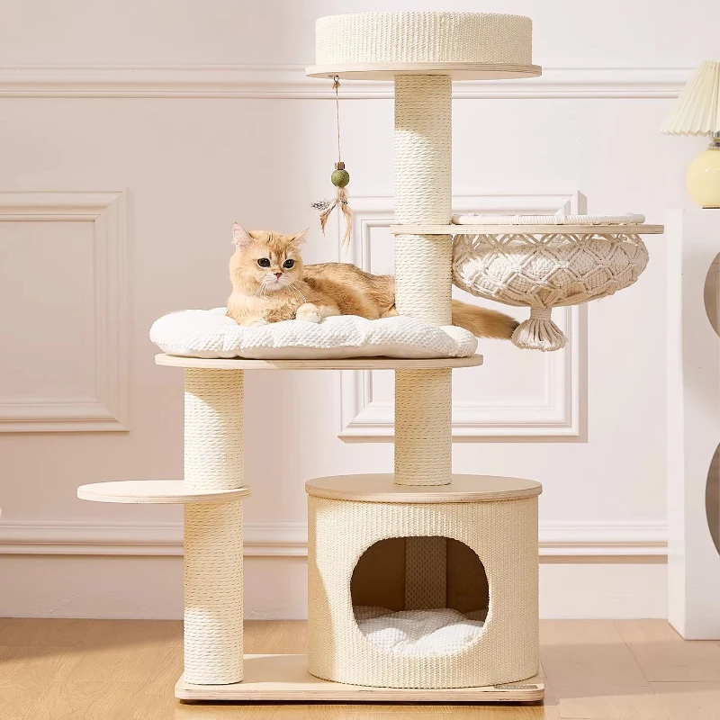 

Supplies Cat Tower Scrapers Things Sandbox Wooden Luxury Cat Tower Shelves Scratcher Mat Rope Rascador De Gatos Pet Supplies